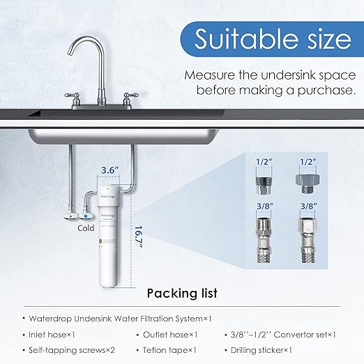 Waterdrop Under Sink Water Filter, Under Sink Water Filtration System, 2 Years or 16K Gallons, 0.01 Micron Ultra Filtration for Baçtёria Reduction, Reduces Lead, Chlorine