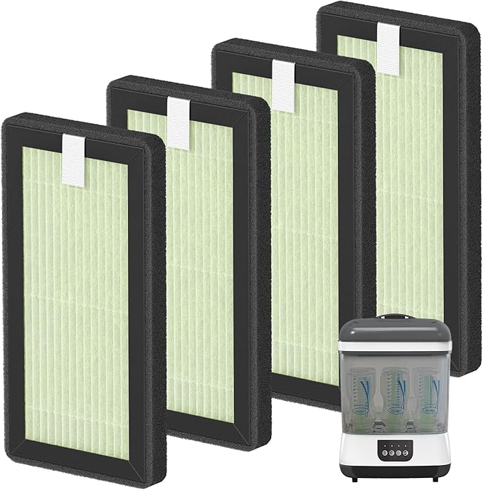 4 Pack HEPA Replacement Filter Compatible with Dr. Brown's All-in-One Sterilizer and Dryer for Baby Bottles and Pacifiers, Powerful Filtration Dryer Advanced Filter, 24-Month Value and Easy to Clean