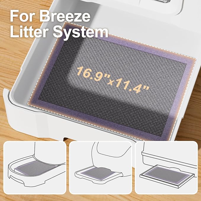 Cat Pad Refills for Litter Box, 16.9"x11.4" Odor Control Cat Pee Pads with Activated Carbon for Breeze Litter System(50Counts/Purple) - AquaVibe