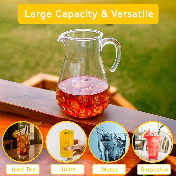 Lily's Home Set of 2 Break Resistant Plastic Pitcher, the Large Capacity Makes it Excellent for Parties, Both Indoor and Outdoor, Made in Taiwan (98 Ounces)