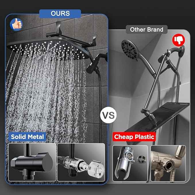 Veken 11.8" Rain Shower Head with Handheld, Family's Choice Award, High Pressure Handheld Shower Heads with Multi Spray Modes, Rainfall Combo with Extension Arm,Detachable Dual Shower, Matte Black