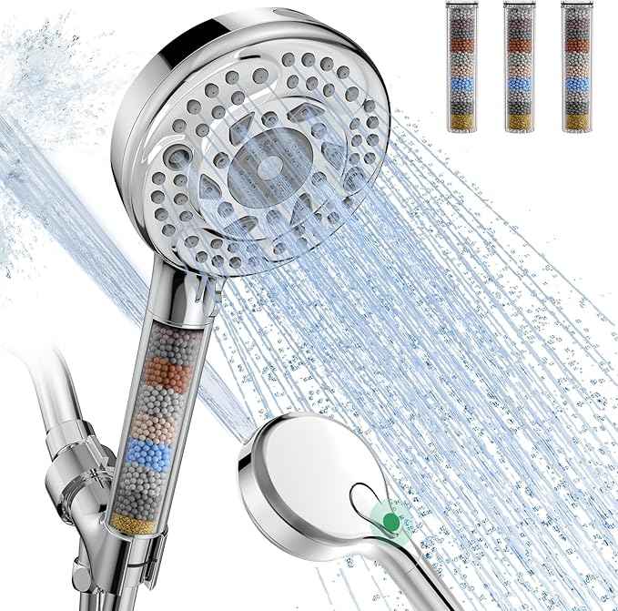 SunCleanse Filtered Shower Head with Handheld,9-Spray Setting High Pressure Detachable Shower Head with 4 Filters for Hard Water - Filter Chlorine, Improve Skin and Hair Texture(4 Filters, Chrome)