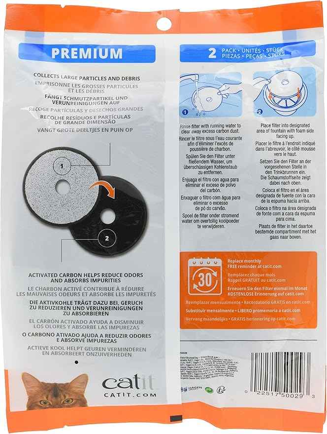 Catit Fresh & Clear Dual Action Cat Water Fountain Replacement Filters, 2-Pack