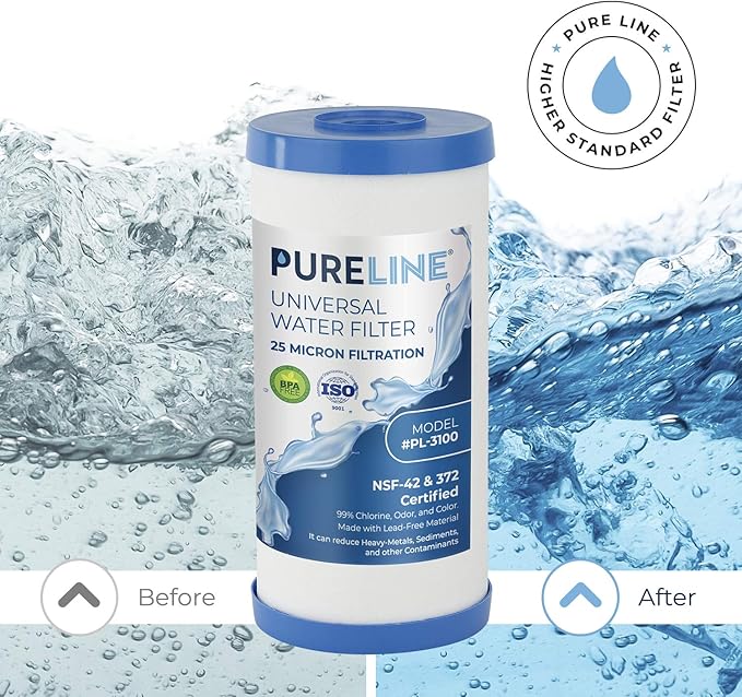 Pureline FXHTC 25 Micron 10" x 4.5" Replacement for GE FXHTC, GXWH40L, Culligan RFC-BBSA, W50PEHD, GXWH40L, GXWH35F, GNWH38S, DuPont WFHD13001, Pentair Pentek R50-BB, NSF 372 and NSF 42 Certification - AquaVibe