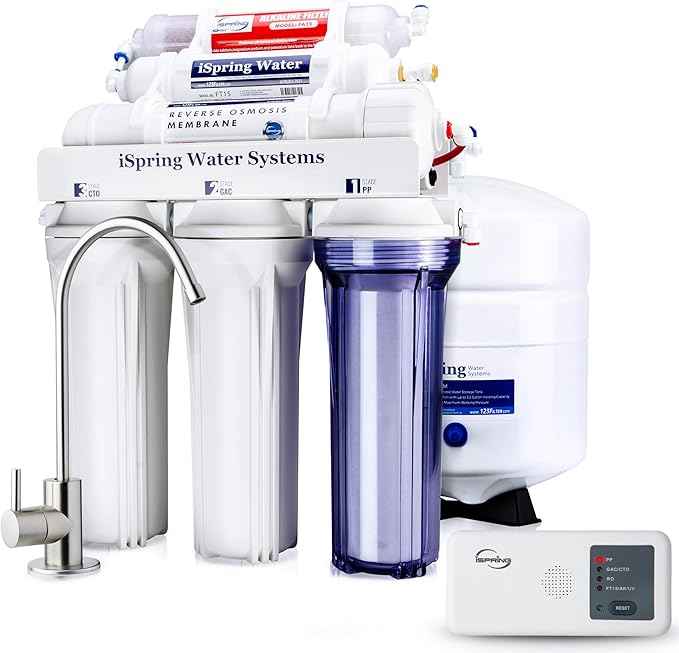 iSpring RCC7AK, NSF Certified, Alkaline 6-Stage Reverse Osmosis System with Filter Lifespan Reminder, pH+ Remineralization RO Water Filter System Under Sink