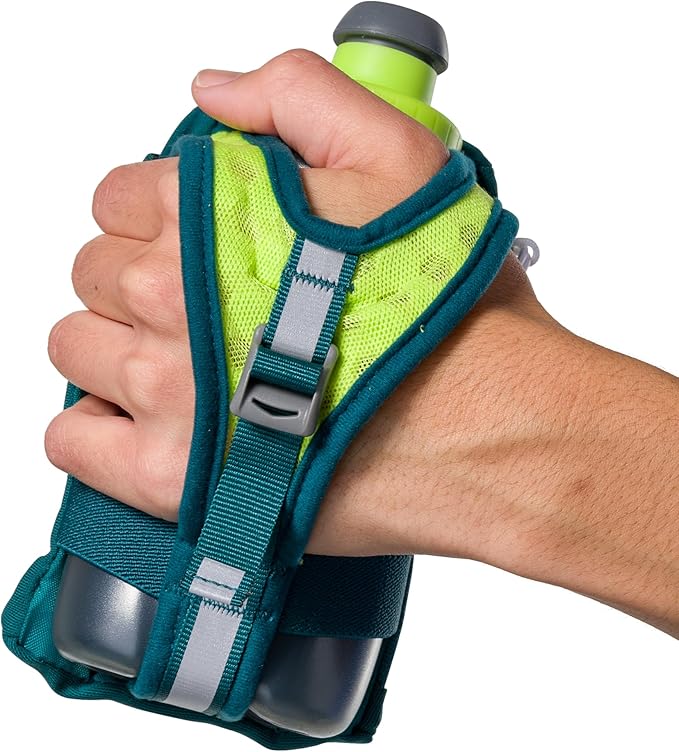 Nathan SpeedDraw 2 Insulated Handheld Running Water Bottle Flask 18oz – Double-Wall Insulation, Ergonomic Grip, Blast Valve Cap, Phone & Key Storage Pockets, Reflective Design