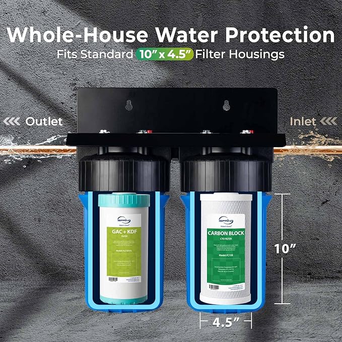 iSpring F2WGB21BKS Whole House 4.5"x10" Water Filtration CTO Carbon Block and GAC+KDF Water Filter Replacement Cartridge Pack Set for WGB21B-KS