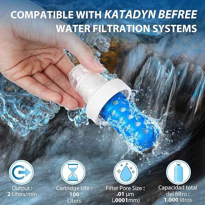 Enhon 1 Pack Water Filter Cartridge Compatible with Katadyn BeFree (Including Older Models), Fits 42mm Openings, Perfect for Hiking, Stamina Sports, Travel Water Filtration