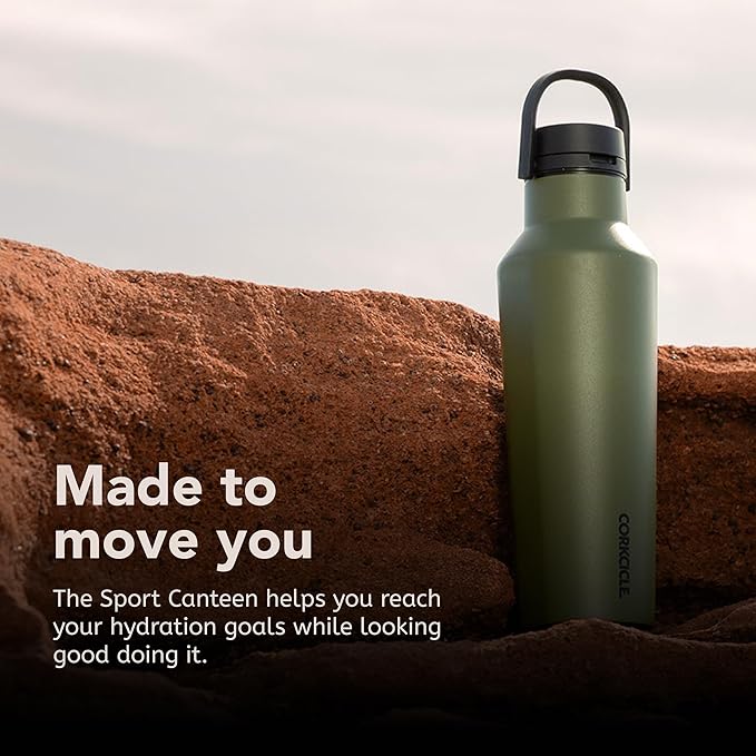 Corkcicle Sport Canteen - Keeps Drinks Cold 25 Hours - Stainless Steel Water Bottle - Triple-Insulated - Spill-Proof - Summer Drinkware Gift - Keeps Drinks Ice Cold - 20 oz - Olive