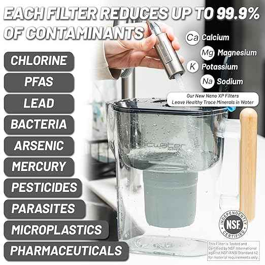 Epic Nano | Water Filter Pitchers for Drinking Water | 10 Cup | 150 Gallon Filter | Gravity Water Filter (Black & Bamboo)