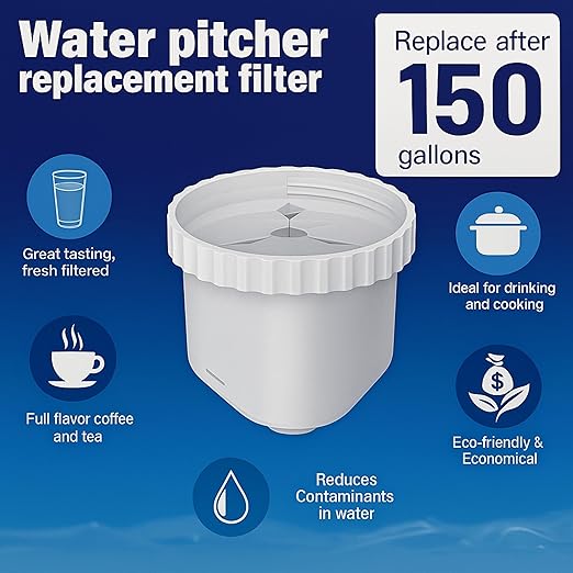 Nispira Water Pitcher Filter Replacement For Epic Pure, Seychelle, Aquagear Dispenser | Removes Chlorine, Lead, Odor and More | 150 Gallon 6 Packs