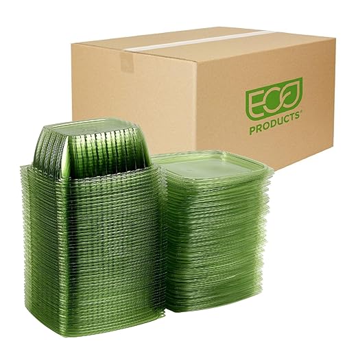 ECO PRODUCTS Compostable 32oz Rectangular Deli Containers With Lids, Case of 200, Veridian Clear Green Meal Prep, Made from PLA, A Renewable Material Made from Plants, One Lid Fits All