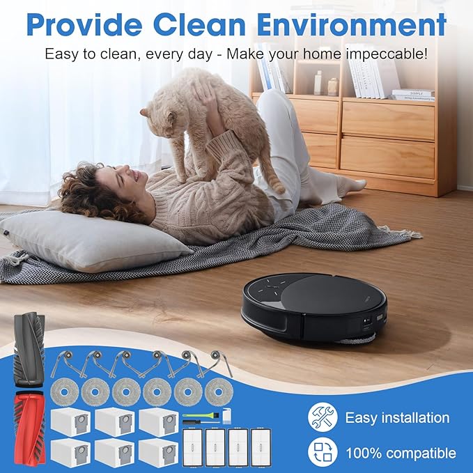 27PCS Replacement Accessories Kit for Roborock Saros 10R / Qrevo CurvX Vacuum Cleaner Includes 2 Main Brush, 4 HEPA Filters, 6 Mop Pads, 6 Dust Bags, 6 Side Brushes, 3 Cleaning Tools - AquaVibe