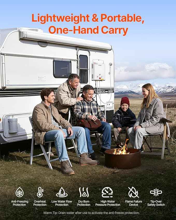 VEVOR Portable Propane Water Heater, 5L Tankless Outdoor Water Heater, 34000 BTU 1.32 GPM Instant Hot Water, with Accessory Set + Regulator +Water Pump for RV Camping Trips Cabins Barns