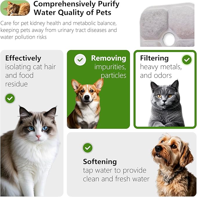 12-Pack Cat Fountain Filter Replacement Compatible with Catit PIXI Water Fountain 85oz/2.5L, Cat Water Fountain Filter Replacement Triple Action Water Filters - AquaVibe