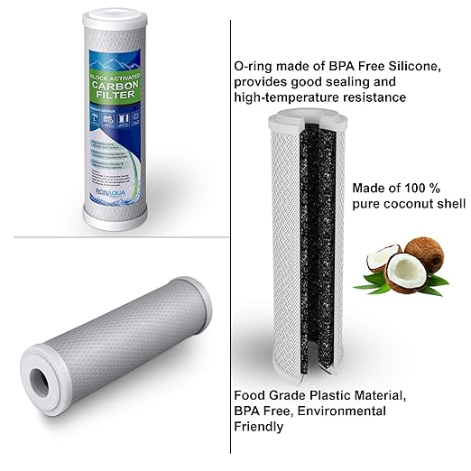 Ronaqua One Stage Countertop Drinking Water Filtration System Removes Chlorine with Block Activated Carbon Filter, Transparent Housing, and Meets NSF Standards & Regulations