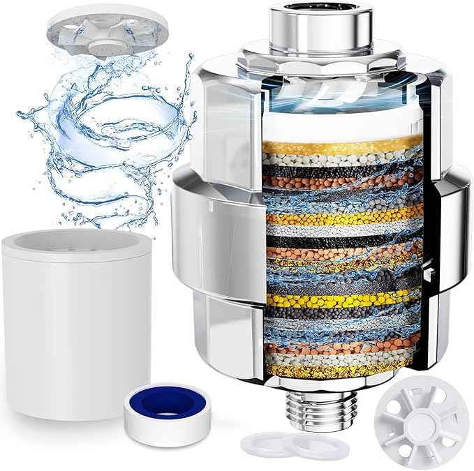 Shower Filter, EMBATHER 20 Stage Shower Head Filter for Hard Water Remove Chlorine/Fluoride/Heavy Metals,High Output Shower Softener Filter for Hair, 1 Cartridge –Polished Chrome