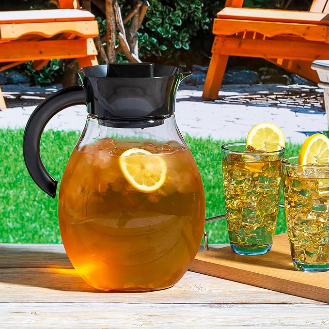 Primula The Big Iced Tea Maker and Infuser, Plastic Beverage Pitcher with Leak Proof, Airtight Lid, Fine Mesh Reusable Filter, Made without BPA, Dishwasher Safe, Black (Pack of 4)