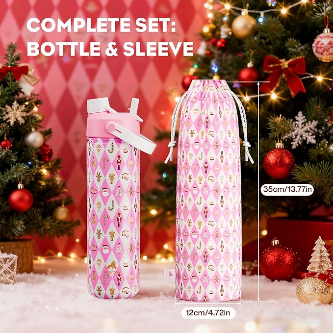26 oz Christmas Insulated Water Bottle with 2-in-1 Straw and Spout Lid, Keep Cold 24H, Leak-Proof, Fits in Car Cup Holder, Stainless Steel Water Bottle for Gift, Trip, Home (Christmas Classics Parade)