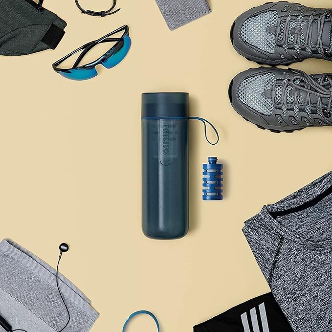 PHILIPS Water GoZero Active BPA-Free Water Bottle with Adventure River/Lake/Spring Water Filter for Hiking, Camping & Fitness Tap Water Filter for Gym, Sport Squeeze Bottle, Lightweight, Grey, 20 oz
