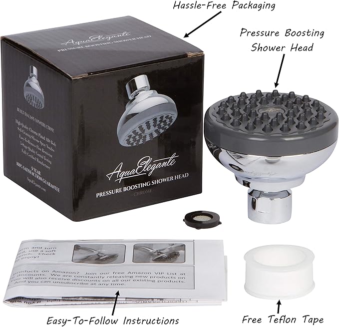 Pressure Boosting Shower Head - High Pressure Water Saver Showerhead Best For Low Flow Showers, 1.8 GPM - Chrome & California Certified - AquaVibe