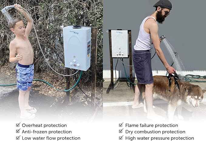 Flame King Portable Tankless Water Heater Propane Gas 10L 2.64 GPM at 68,000 BTU, Outdoor Instant Hot Water Shower for RV, Camping, Farm, Cabins