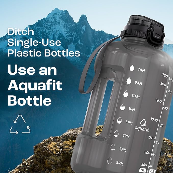 AQUAFIT Half Gallon Water Bottle with Time Marker - Straw & Chug Lid - BPA Free Gym Water Bottle with Straw - Big Gallon Jug (Lilac, 64 oz - 2in1 Lid)