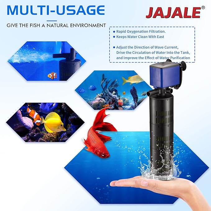 475 GPH Internal Filter Submersible Pump - 3 in 1 Aquarium Fish Tank Pump with Oxygenation, Filtration & Water Cycling, 5 ft max lift, 25W - 5 Pack