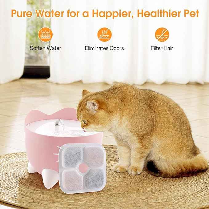 Cat Water Fountain Filter Replacement for Catit Pixi, 16-Pack Triple Action Pet Fountain Filters with 4 Water Pump Tubes (16 Filters + 4 Tubes)