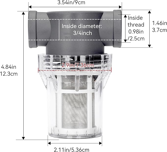 3/4'' Female NPT in-Line Strainer - Garden Hose Filter for High Pressure Washer, Sediment Filter with 60 Mesh Stainless Steel Screen (3/4'' 60 Mesh)