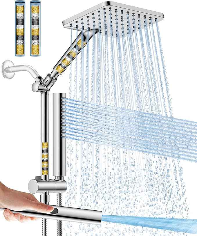 Filtered Shower Head with Handheld Spray Combo High Pressure Rain Shower Head Dual Shower Head with Filters - Removes Chlorine Height Adjustable & Built-in Power Wash