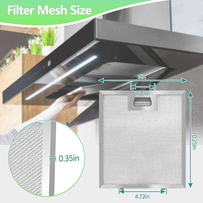 S97018029 Range Hood Filter Replacement - 10.25"x9" Aluminum Frame & Mesh with Stainless Steel Clips - 2 Pack by seteams