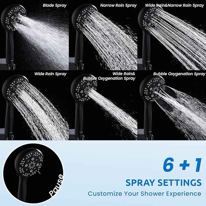 Ryamen Upgraded Dual Shower Heads Combo, 10 inch Filtered Shower Head with Handheld, 3-Way Rain Shower Head with Filters, 7 Settings Handheld Spray, High Pressure, Height Adjustable (Black)