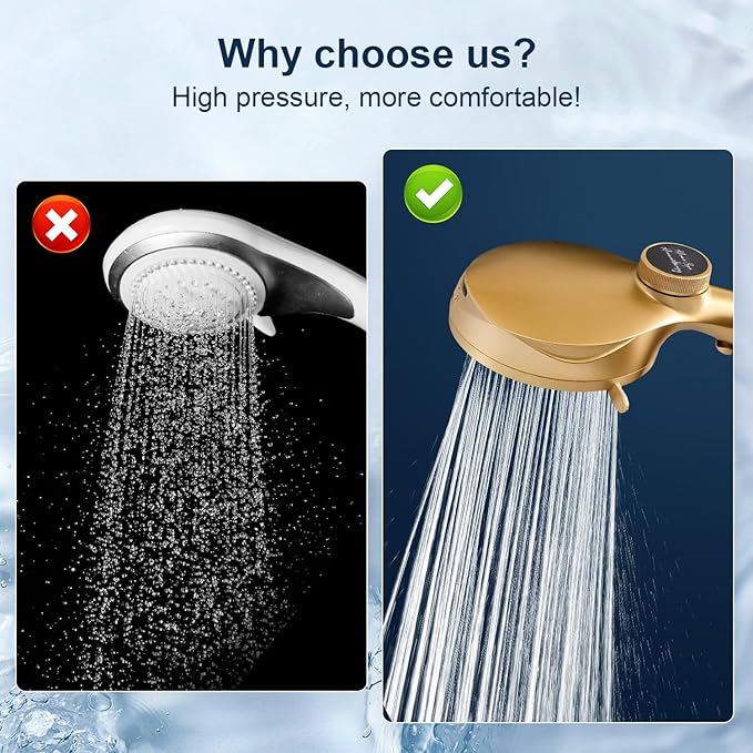 Filtered Shower Head with Handheld, High Pressure 10 Spray Mode Showerhead, Water Softener Filters Beads for Hard Water - Remove Impurity, with brackets and hoses, Gold