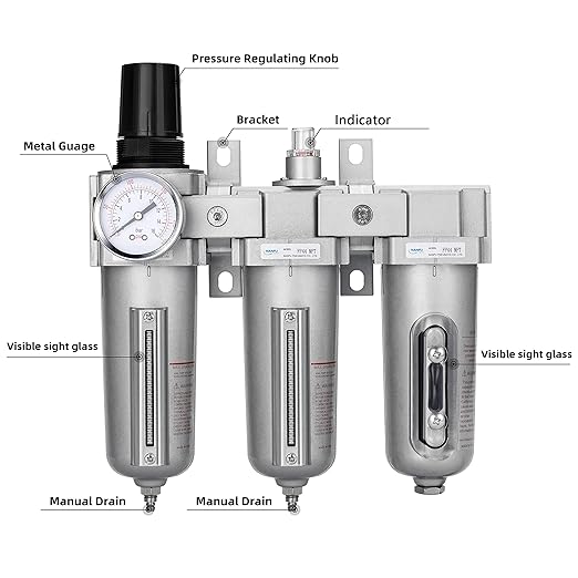 NANPU 1/2" NPT Industrial Grade 3 Stage Air Drying System - Particulate Filter, Coalescing Filter, Desiccant Dryer & Air Regulator, Metal Bowl, Manual Drain, Suitable for Paint Spray＆ Plasma Cutter - AquaVibe