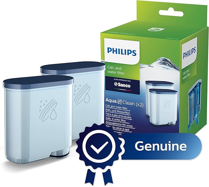 Philips AquaClean Original Calc and Water Filter, No Descaling up to 5,000 cups, Reduces Formation of Limescale, 2 AquaClean Filters, (CA6903/22)
