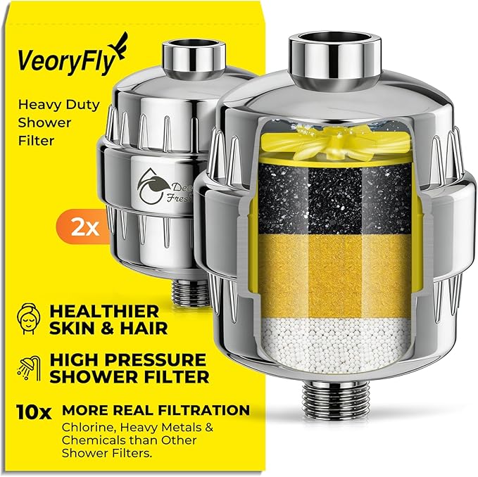 Heavy Duty Shower Filter 2 Pack,High Output Shower Water Filter - 99% Removal Shower Head Filter for Hard Water, Chlorine, Fluoride,Heavy Metals and Harmful Substance - Skin & Hair Care Solution