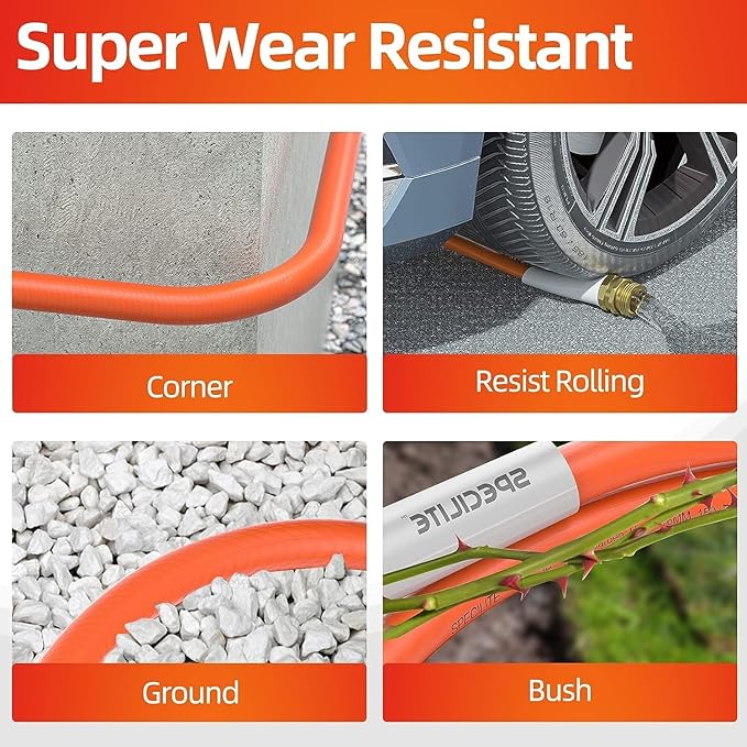 Garden Water Hose 10 ft x 5/8 in, Heavy Duty Leader Pipe Extension, Flexible, Lightweight Kink-less,Hybrid Rubber, with 3/4" Brass Fittings, Orange
