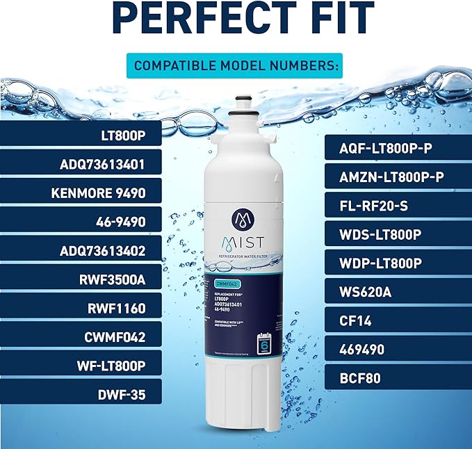 Mist ADQ73613401 Refrigerator Water Filter Replacement for LG LT800P, ADQ73613402, Kenmore 46-9490, Fridge LSXS26326S – NSF 42 Certified – 3 Pack