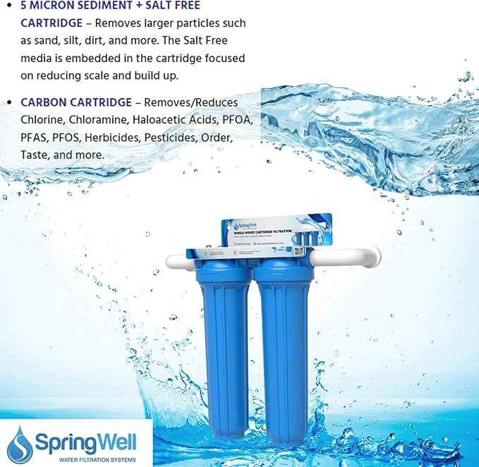 SpringWell Whole House Water Filter Cartridge System - Carbon + Sediment Filter + Salt Free Softener