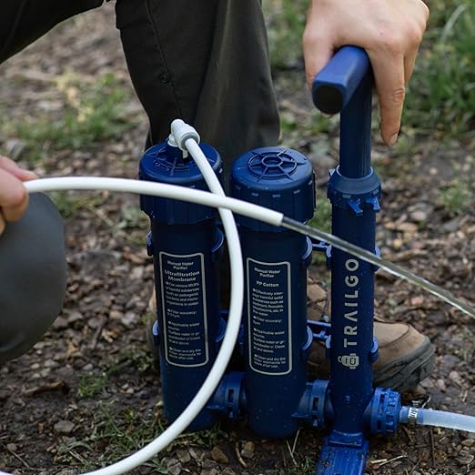 Pro Water Purifier Water Purification System for Survival - High-Volume Hand Pump Portable Water Filter for Group Camping, Backpacking, Emergency Preparedness - 3-Stage Water Filtration System
