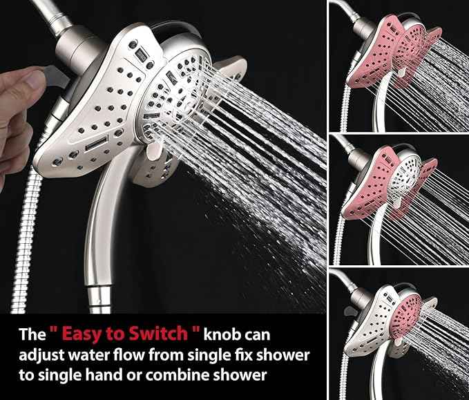 GRICH 1.8GPM Shower Head with Handheld Spray Combo: 2 in 1 Rainfall Shower Heads high pressure & Handheld Shower Head, 9 Spray Modes/Settings Detachable Shower Head with 60 Inch Hose, Nickel
