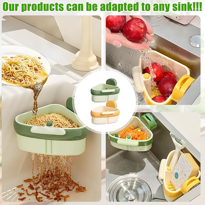 Suction Cup Sink Corner Rack,Sink Strainer Basket,Plastic Sink Storage Rack Holder,Triangle Sink Filter Basket,Corner Sink Trash Catcher for Food Waste (Orange)