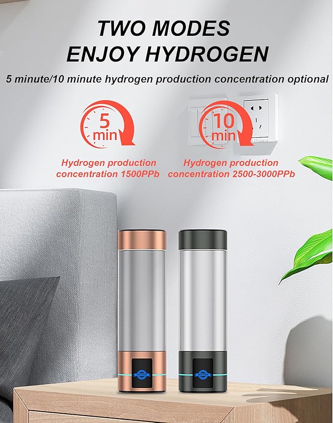 Hydrogen Water Bottle 2024, 2500-3000ppb High Concentration, Hydrogen Water Bottle Generator, Portable Ion Hydrogenated Water Machine, SPE/PEM Electrolysis Technology