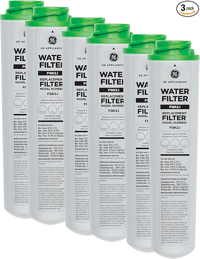 GE Under Sink Water Filter Replacement, Dual Flow, Reduces Sediment, Rust & Other Impurities, Fits GXK255TBN Under Sink Filtration System, Replace Every 6 Months, FQK2J, 2 Filters (Pack of 3)