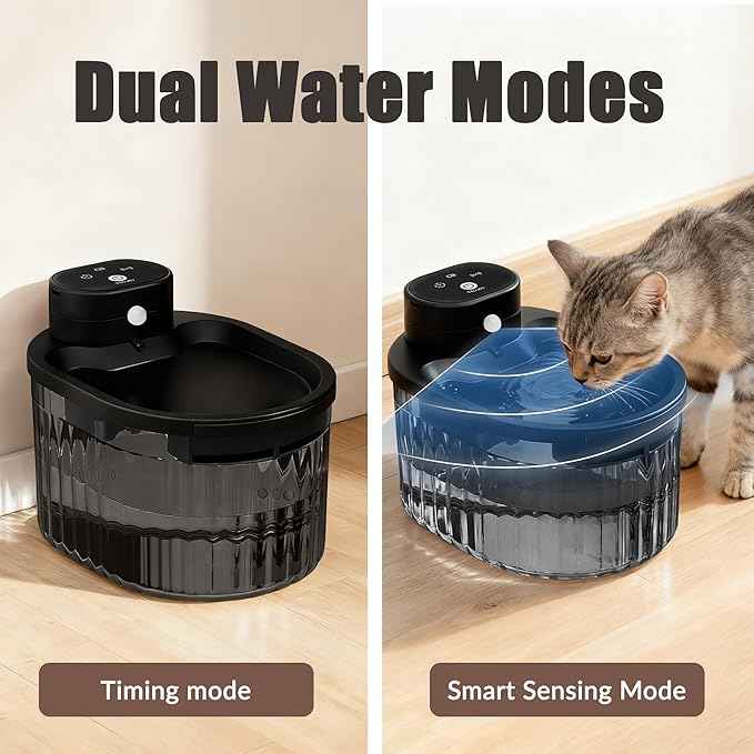 Wireless Cat Water Fountain with Motion Sensor, Automatic Cordless Quiet Pump Pet Fountain Battery Operated 102oz/3L Dog Water Bowl Dispenser with 3 Filters Black