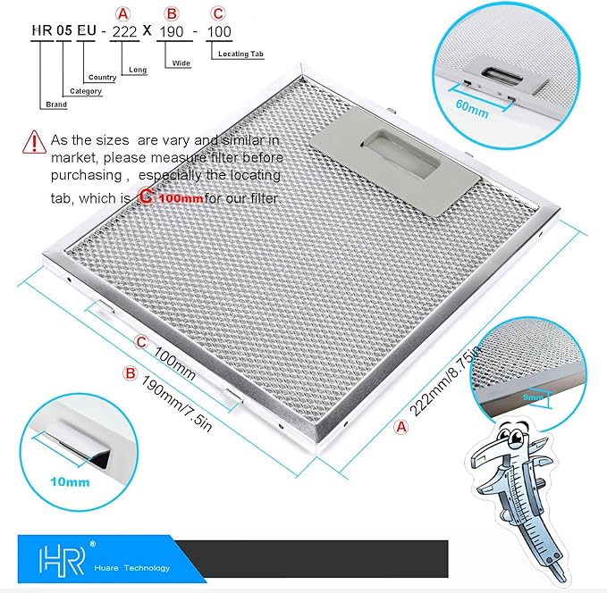 W10915369 Range Hood Filter Replacement, Compatible with Whirlpool,Kitchen Aid, Jenn Air, 3-Layer Aluminum Mesh Grease Filter 8.75X7.5Inch, Huare Aluminum Range Hood Vent Filters, 2Pcs - AquaVibe