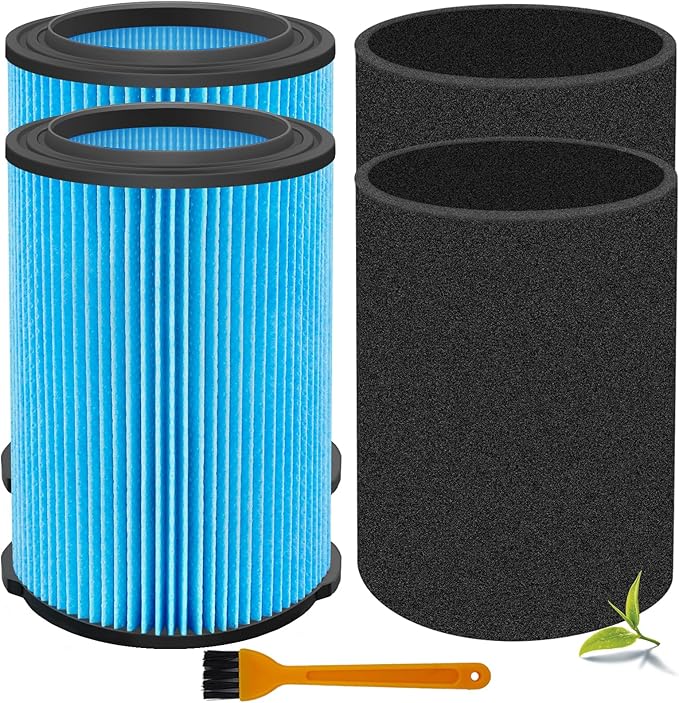 VF5000 Replacement Filter for Ridgid Shop Vacuums 5-20 Gallon, Universal Fine Dust Filter Fits Rigid Wet Dry Vac/Husky Shop Vacuum Filter 6-9 Gallon with Foam Sleeves- 2 Pack - AquaVibe