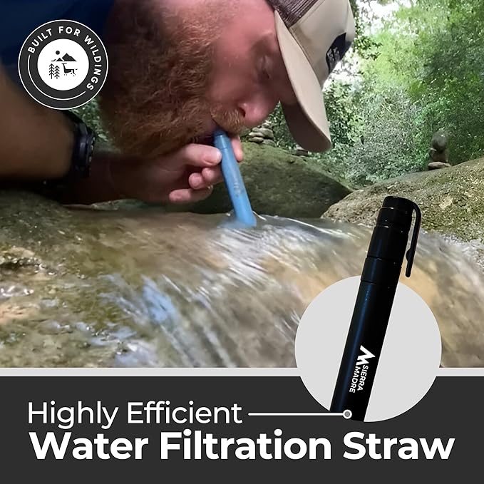 Sierra Madre Pure Water Straw – 264 Gallon Water Filter Purification for Backpacking, Camping, Hiking, Travel - Perfect for Preparedness Survival Gear & Supplies - Portable & Lightweight (Pack 2)