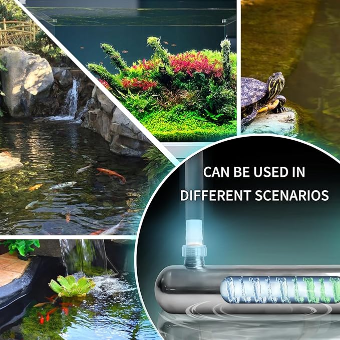 12W Inline Aquarium UV Light Clarifier for Koi Pond Small Pool Filter Cold Plunge UVC Light Stainless Steel Ultraviolet Green Clear Machine